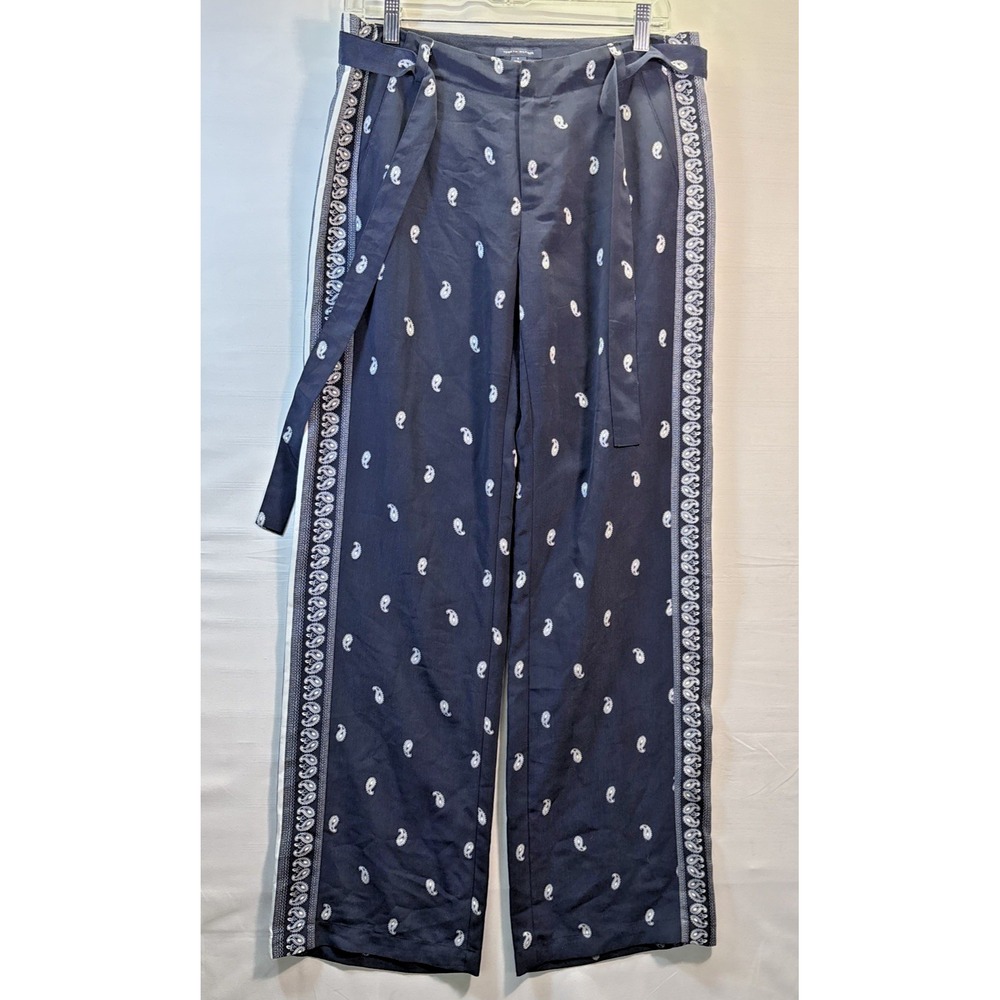 Tommy Hilfiger Women Bandana Wide Leg Pants Blue/White Waist Tie Boho‎ Preppy 6